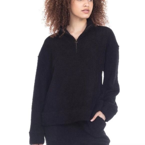 NWOT? HONEYDEW Intimates Comfort Queen Quarter Zip Pullover in Black (S) - Picture 1 of 10